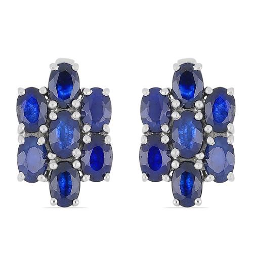 BUY REAL AUSTRALIAN BLUE SAPPHIRE GEMSTONE CLUSTER EARRINGS IN STERLING SILVER